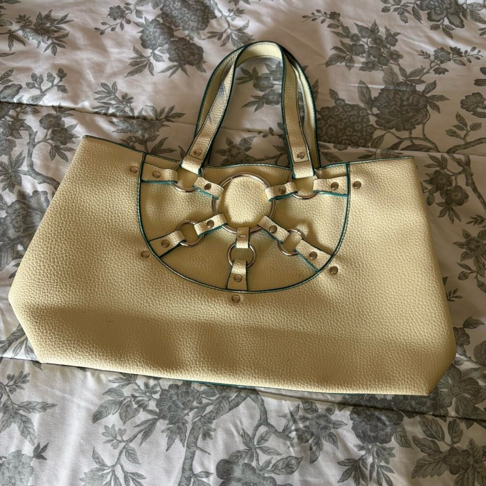 Unique Vintage Cream Mini Bag with Blue Accents